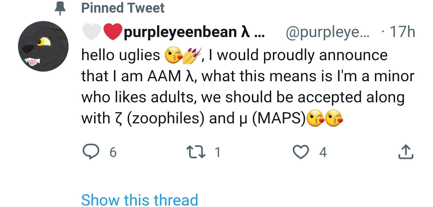 Him talking under "purpleyeenba"