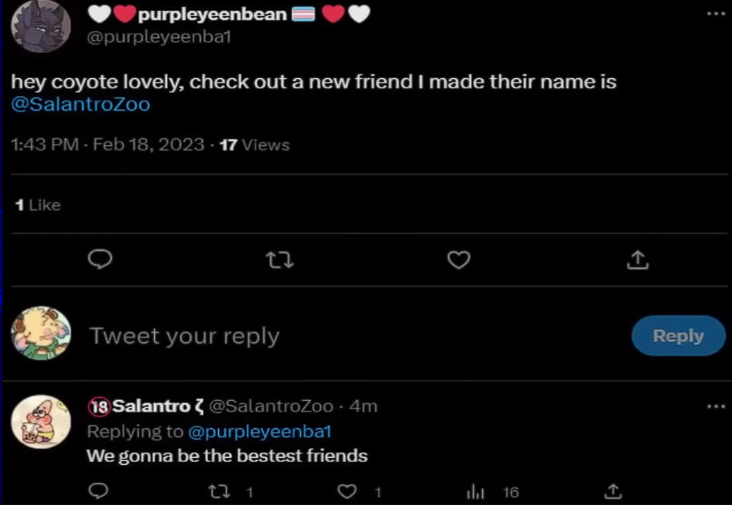 Him speaking to himself, under Yeenba and SalantroZoo.